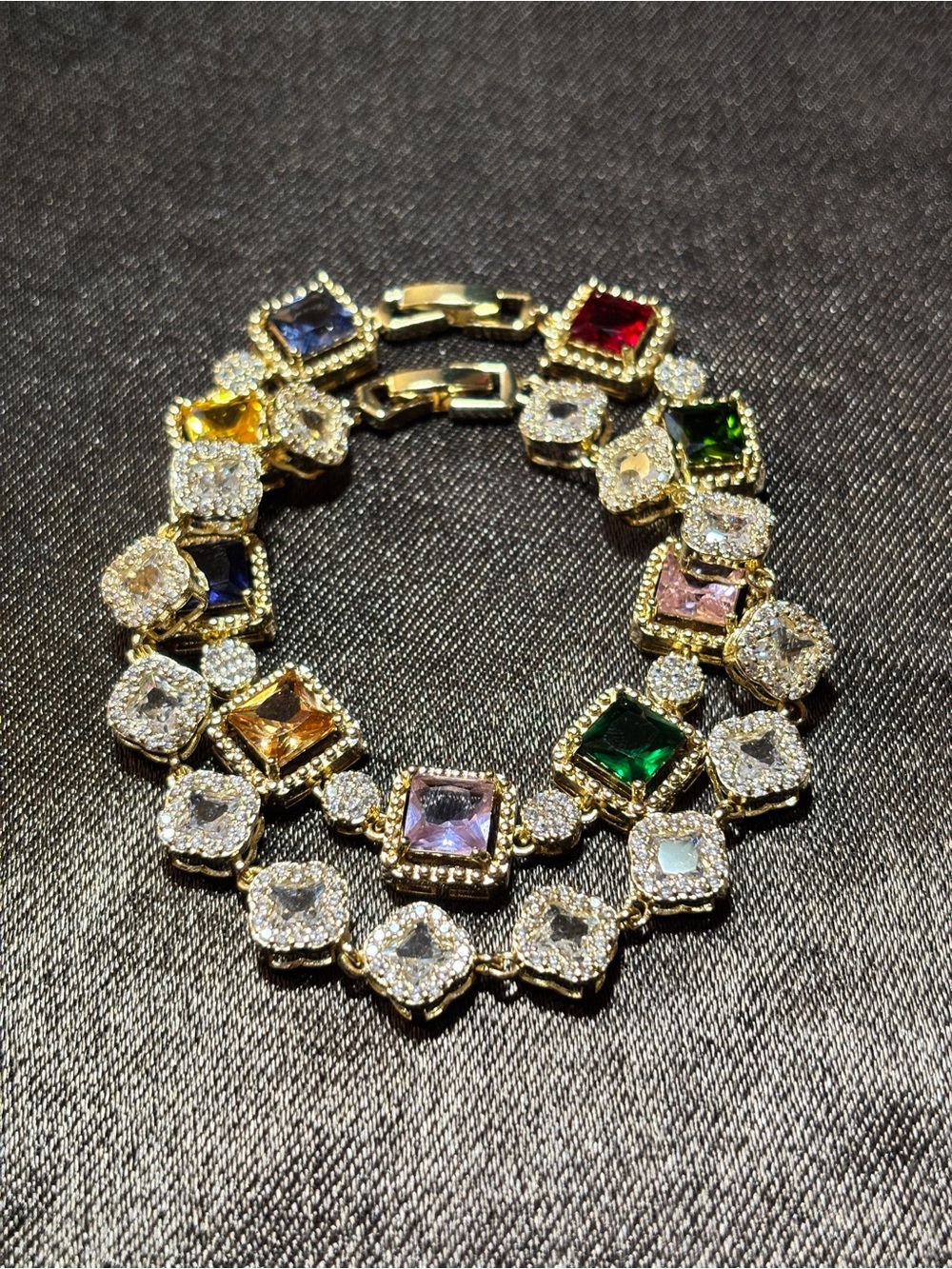 Pretty Bird Yellow Gold Multicolor Princess-Cut & Jelly Clover CZ Bracelets